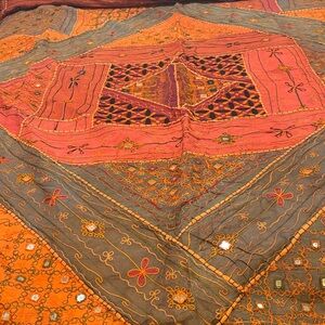 Boho embroidered mirrored Indian bed covering